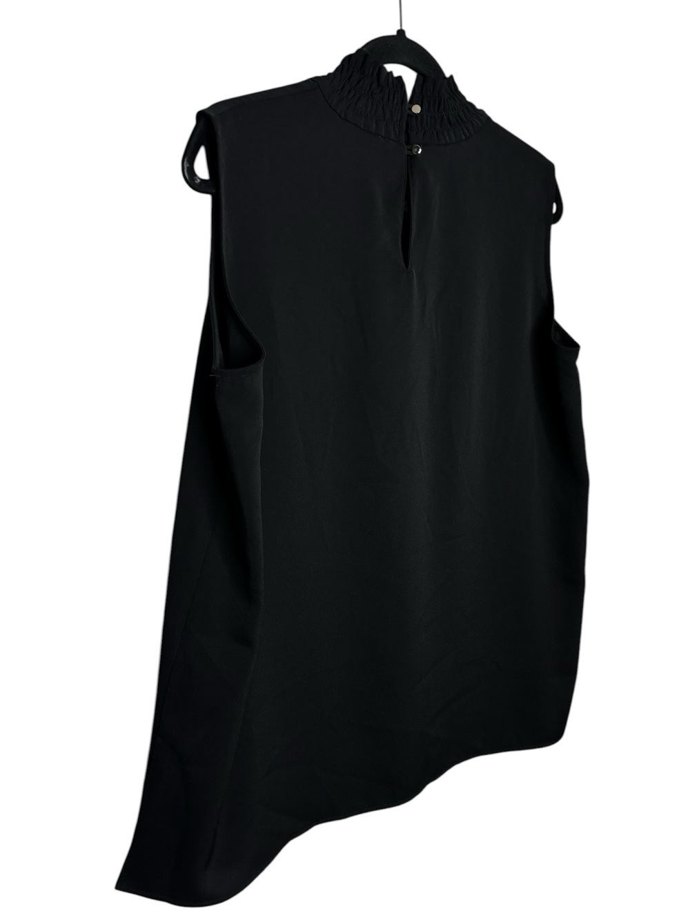Ming Wang Smocked Mock Neck Sleeveless Black Blouse Size L Chic Business Casual - Picture 4 of 12